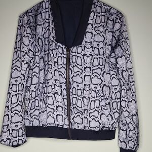 Stella and Dot Navy and White Snake Print Women's Reversible Jacket